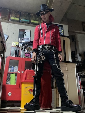 「アイテム（ライダースジャケット）」を使った、Takaya さん（メンズ・172cm）の秋コーディネート