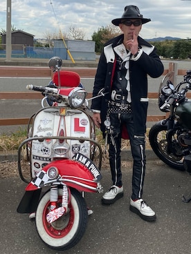 「アイテム（ライダースジャケット）」を使った、Takaya さん（メンズ・172cm）の冬コーディネート