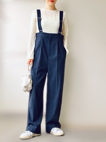 【美品】UNITED ARROWS P/PU ハイウエスト サロペット　38 レザーライク サロペット パンツ‐ウォッシャブル‐