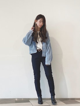 「アイテム（デニムジャケット）」を使った、nahoさん（レディース・166cm・20代）の冬コーディネート