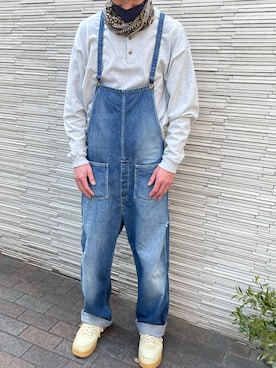 「Johnbull（ジョンブル）のアイテム（サロペット/オーバーオール）」を使った、あっぱぁさん（メンズ・175cm）の春コーディネート