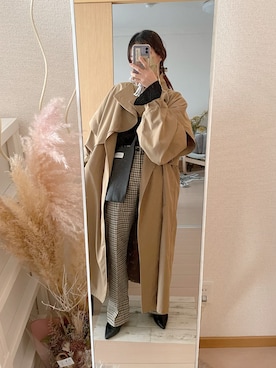 「ロングヘア」｜「アイテム（トレンチコート）」を使った、MINさん（レディース・150cm）の春コーディネート
