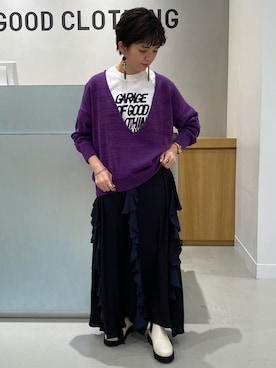「パープル×黒」｜「アイテム（ニット/セーター）」を使った、koyaichanさん（レディース・153cm）の秋コーディネート