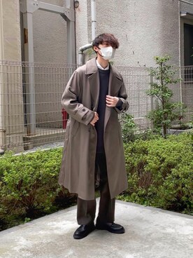 「WYM LIDNM（ウィム バイ リドム）のアイテム（トレンチコート）」を使った、Ryo10さん（メンズ・175cm）の冬コーディネート