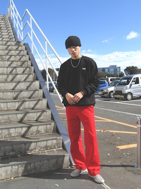 「FCMM（エフシーエムエム）のCLUB ESSENTIAL SWEATSHIRT/クラブエッセンシャルスウェットシャツ（スウェット）」を使った、DAIさん（メンズ・178cm）の秋コーディネート