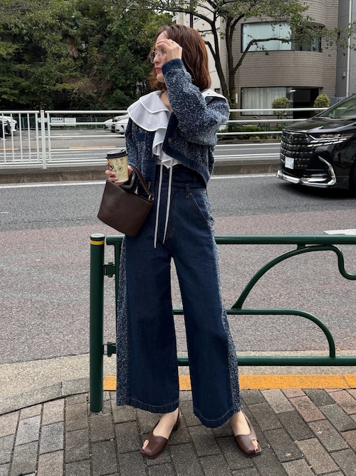 セール】ツイードライクノーカラーデニムジャケット 【春服