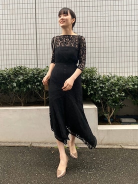 「LAGUNAMOON（ラグナムーン）のLADYコンフォートパンプス（パンプス）」を使った、藤井さん（レディース・166cm）の冬コーディネート