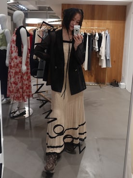 「LAGUNAMOON（ラグナムーン）のメッシュダブルテーラードジャケット（テーラードジャケット、ブラック系）」を使った、藤井さん（レディース・167cm）の春コーディネート