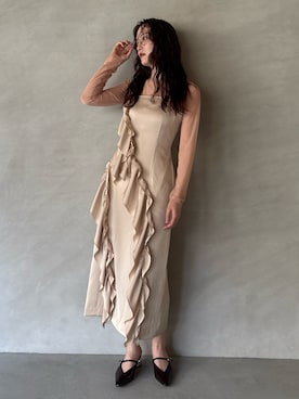 「LAGUNAMOON（ラグナムーン）のMODERNカッティングメタルヒールミュール（その他シューズ）」を使った、藤井さん（レディース・167cm）の夏コーディネート