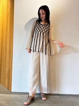 「LAGUNAMOON（ラグナムーン）のミドルヒールカッティングミュール（サンダル）」を使った、藤井さん（レディース・166cm）の春コーディネート