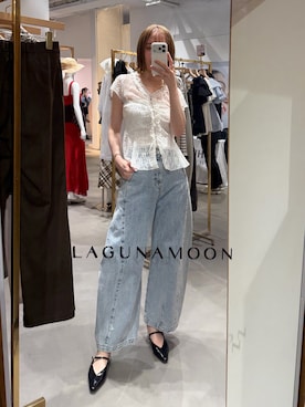 「LAGUNAMOON（ラグナムーン）のMODERNカッティングメタルヒールミュール（パンプス、ブラック系）」を使った、藤井さん（レディース・167cm）の春コーディネート