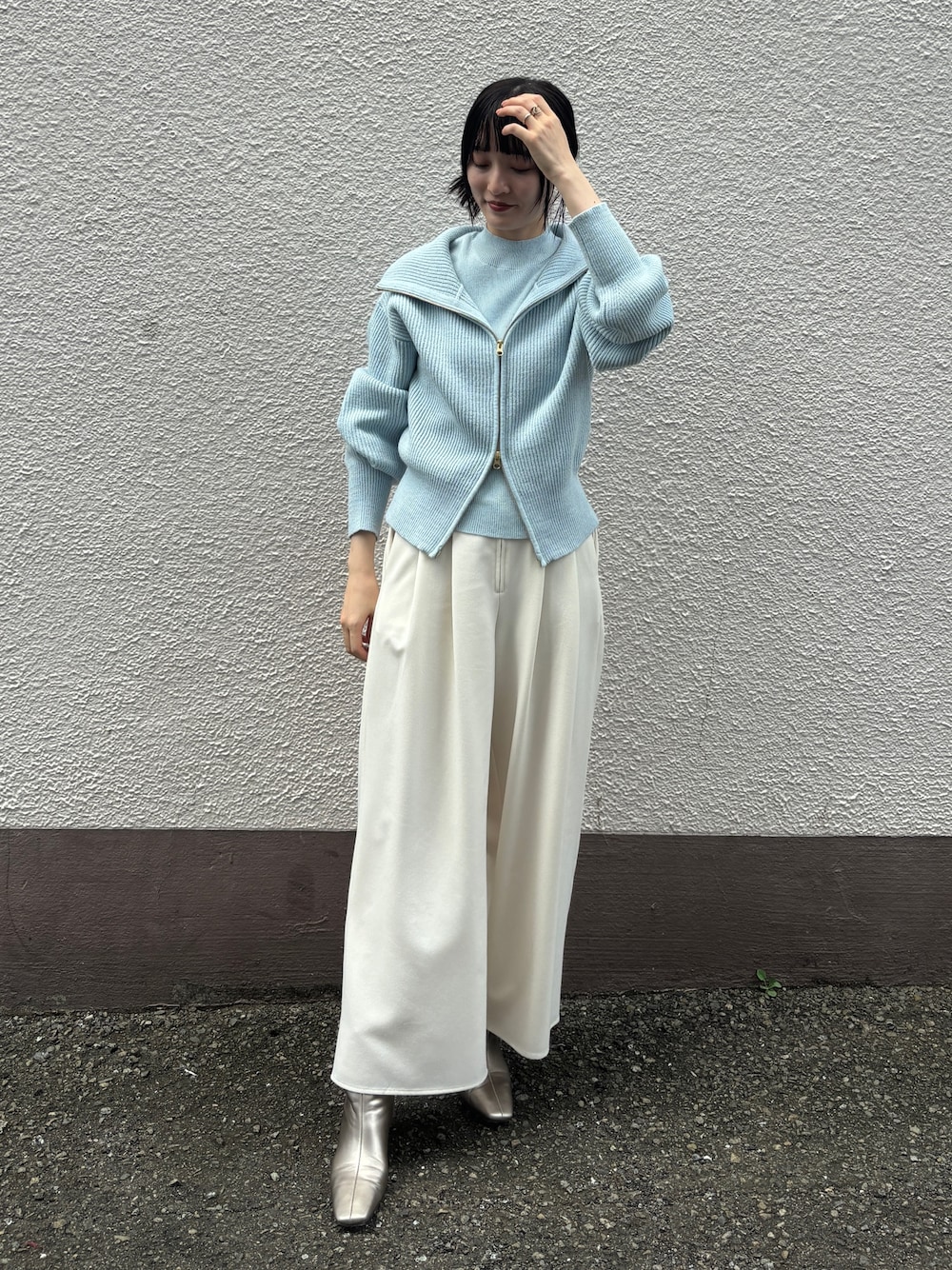 ニット セーター ビッグカラーレイヤードZIPニット レディース ビッグカラーレイヤードZIPニットを使った人気ファッション