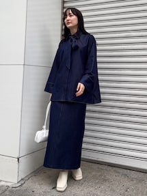 柳橋唯コラボ】ワイドスリーブタイネックシャツ｜ラグナムーン