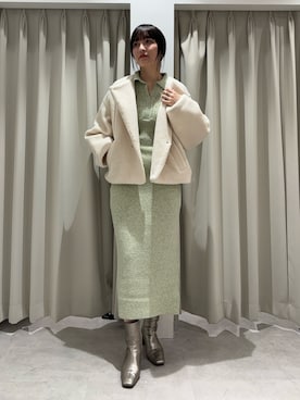 「ニットワンピース」｜「アイテム（ブルゾン）」を使った、藤井さん（レディース・166cm）の秋コーディネート