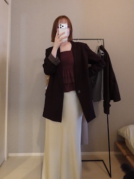 「LAGUNAMOON（ラグナムーン）のカーブペプラムカットノースリトップス（タンクトップ、ブラウン系）」を使った、藤井さん（レディース・167cm）の春コーディネート