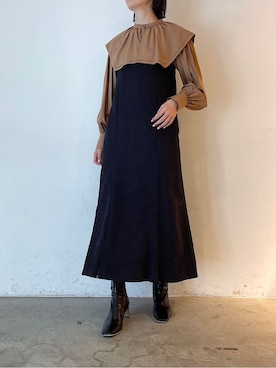 「スタイリング」｜「アイテム（ワンピース/ドレス）」を使った、藤井さん（レディース・166cm）の秋コーディネート