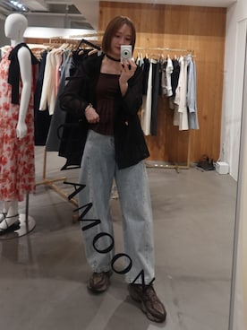 「LAGUNAMOON（ラグナムーン）のメッシュダブルテーラードジャケット（テーラードジャケット、ブラック系）」を使った、藤井さん（レディース・167cm）の春コーディネート