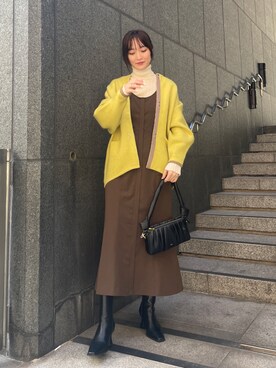 「イエローコーデ」｜「アイテム（その他アウター）」を使った、藤井さん（レディース・166cm）の秋コーディネート