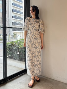 【美品】LAGNAMOON ショルダーシャーリングプリントワンピース　赤 LAGUNAMOON ワンピース ショルダーシャーリングプリント