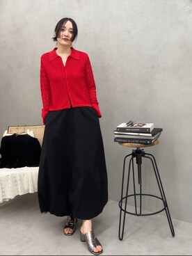 「LAGUNAMOON（ラグナムーン）のミドルヒールカッティングミュール（サンダル）」を使った、藤井さん（レディース・166cm）の春コーディネート