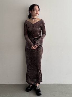 「ブラウンニット」｜藤井さん（レディース・167cm）の夏コーディネート