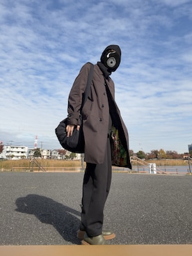 「アイテム（ステンカラーコート）」を使った、ランサムウェア油淋鶏さん（メンズ・175cm）の秋コーディネート