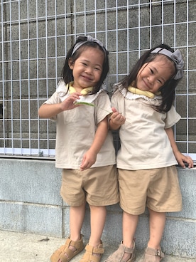「AEON STYLE（イオンスタイル）のアイテム（パンツ）」を使った、rinatsutwinsさん（キッズ・80cm）の夏コーディネート