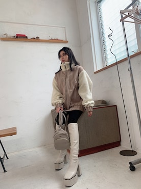 「GYDA（ジェイダ）のアイテム（ブルゾン）」を使った、yumena suzukiさん（レディース・150cm）の冬コーディネート