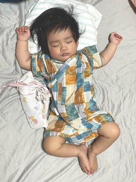 「アイテム（ママ＆ベビー、グリーン系）」を使った、てっちゅうさん（キッズ・70cm）の夏コーディネート