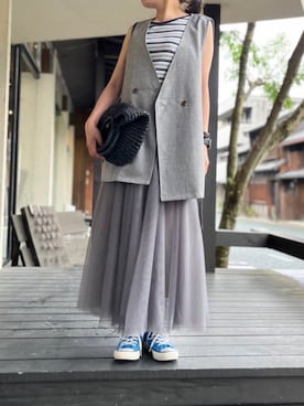 「rps（アールピーエス）のアイテム（かごバッグ）」を使った、Yukari さん（レディース・160cm）の夏コーディネート