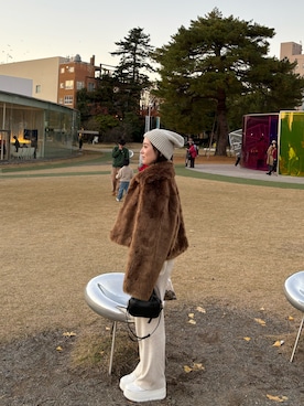 「アイテム（ニットキャップ/ビーニー、グレー系）」を使った、sa_yanさん（レディース・157cm）の秋コーディネート