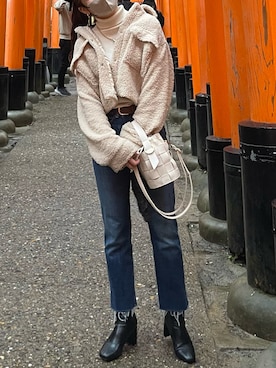 「LOWRYS FARM（ローリーズファーム）のストレッチヒールブーツ　851418（ブーツ）」を使った、sa_yanさん（レディース・157cm）の冬コーディネート