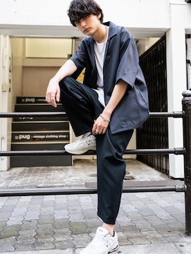 「大学生コーデ」｜「アイテム（セットアップ）」を使った、Rocky Monroeさん（メンズ・176cm）の春コーディネート