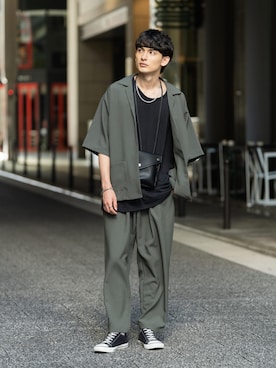 「テーパードパンツ」｜「アイテム（セットアップ）」を使った、Rocky Monroeさん（メンズ・176cm）の夏コーディネート