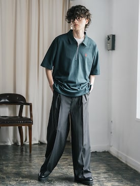 「Rocky Monroe（ロッキーモンロー）のセミワイド2タックストレートスラックス（スラックス、その他）」を使った、Rocky Monroeさん（メンズ・172cm）の夏コーディネート
