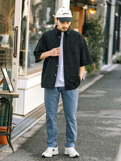 オーバーサイズ 無地/チェック柄/ストライプ柄レギュラーカラー半袖シャツ