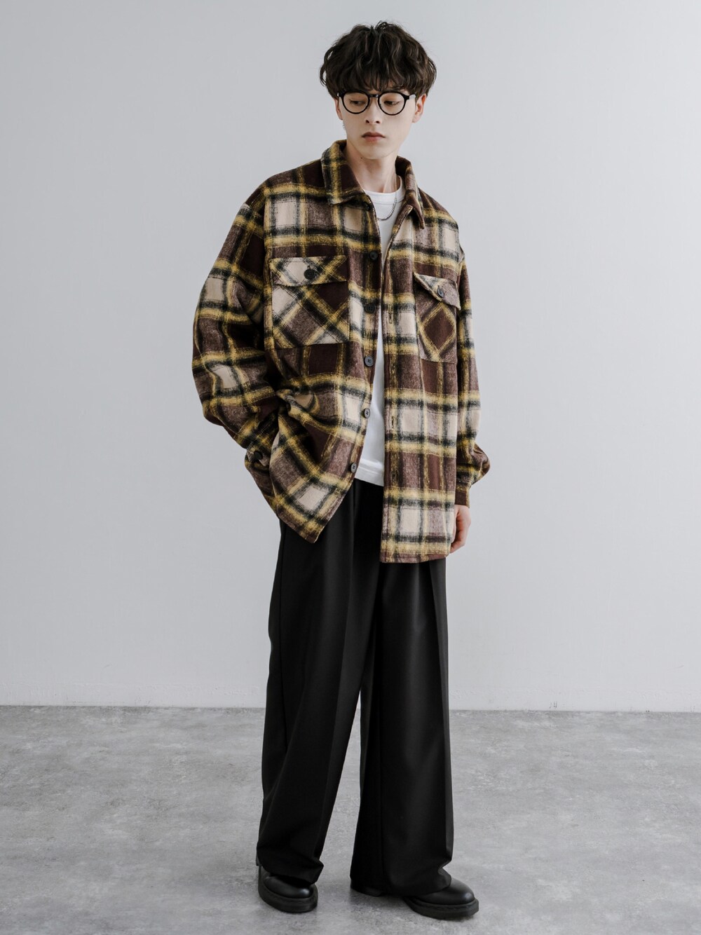 チェック柄 ウールCPOシャツジャケットブルゾンを使ったショップ