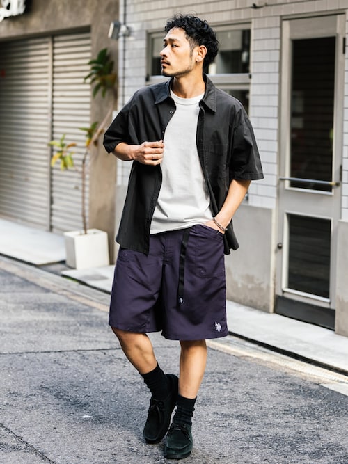 オーバーサイズ ピグメントダイ加工 レギュラーカラー半袖ブロードシャツ