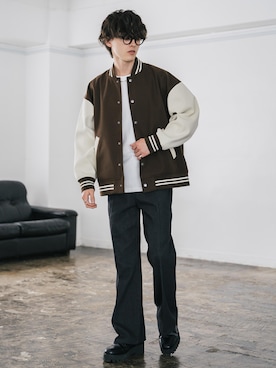 「アイテム（スタジャン）」を使った、Rocky Monroeさん（メンズ・173cm）の秋コーディネート