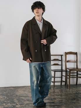 「アイテム（ピーコート）」を使った、Rocky Monroeさん（メンズ・173cm）の冬コーディネート