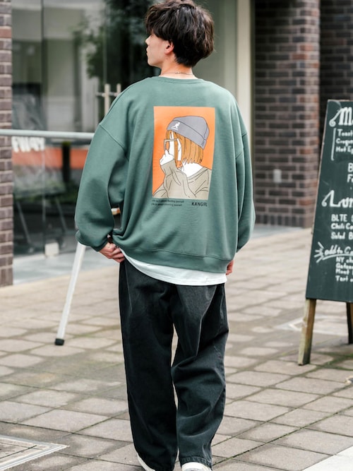 KANGOL カンゴール 別注コラボ カンガールプリント裏起毛クルーネックスウェットトレーナー