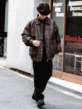 「アイテム（ライダースジャケット）」を使った、Rocky Monroeさん（メンズ・173cm）の冬コーディネート