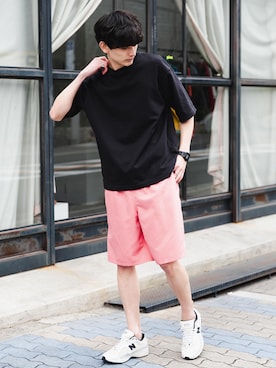 「U.S. POLO ASSN.（ユーエスポロアッスン）の新色追加 U.S. POLO ASSN. ユーエスポロアッスン 水陸両用 別注コラボ接触冷感ワンポイントロゴ刺繍イージーショートパンツ（その他パンツ、ピンク系）」を使った、Rocky Monroeさん（メンズ・172cm）の夏コーディネート