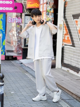 「テーパードパンツ」｜「アイテム（セットアップ）」を使った、Rocky Monroeさん（メンズ・176cm）の夏コーディネート