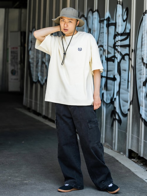 オーバーサイズ ワンポイント刺繍 ワッフル半袖Tシャツ