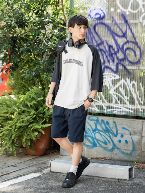 オーバーサイズ 別注 カレッジロゴプリントラグランビッグTシャツ
