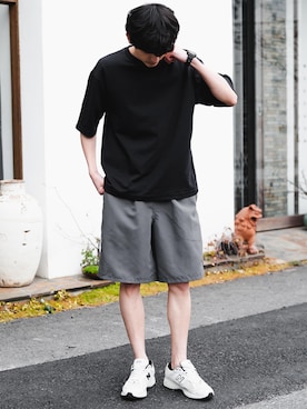 「U.S. POLO ASSN.（ユーエスポロアッスン）の新色追加 U.S. POLO ASSN. ユーエスポロアッスン 水陸両用 別注コラボ接触冷感ワンポイントロゴ刺繍イージーショートパンツ（その他パンツ、グレー系）」を使った、Rocky Monroeさん（メンズ・172cm）の夏コーディネート