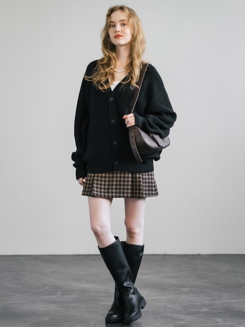 ハイバルキー片畦編み オーバーサイズ ウォッシャブルVネックニット ルーズカーディガン