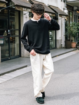 「Rocky Monroe（ロッキーモンロー）のルーズシルエットワイドデニムパンツ（デニムパンツ、ホワイト系）」を使った、Rocky Monroeさん（メンズ・172cm）の夏コーディネート