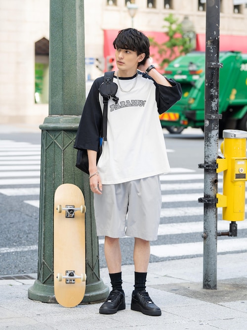オーバーサイズ 別注 カレッジロゴプリントラグランビッグTシャツ